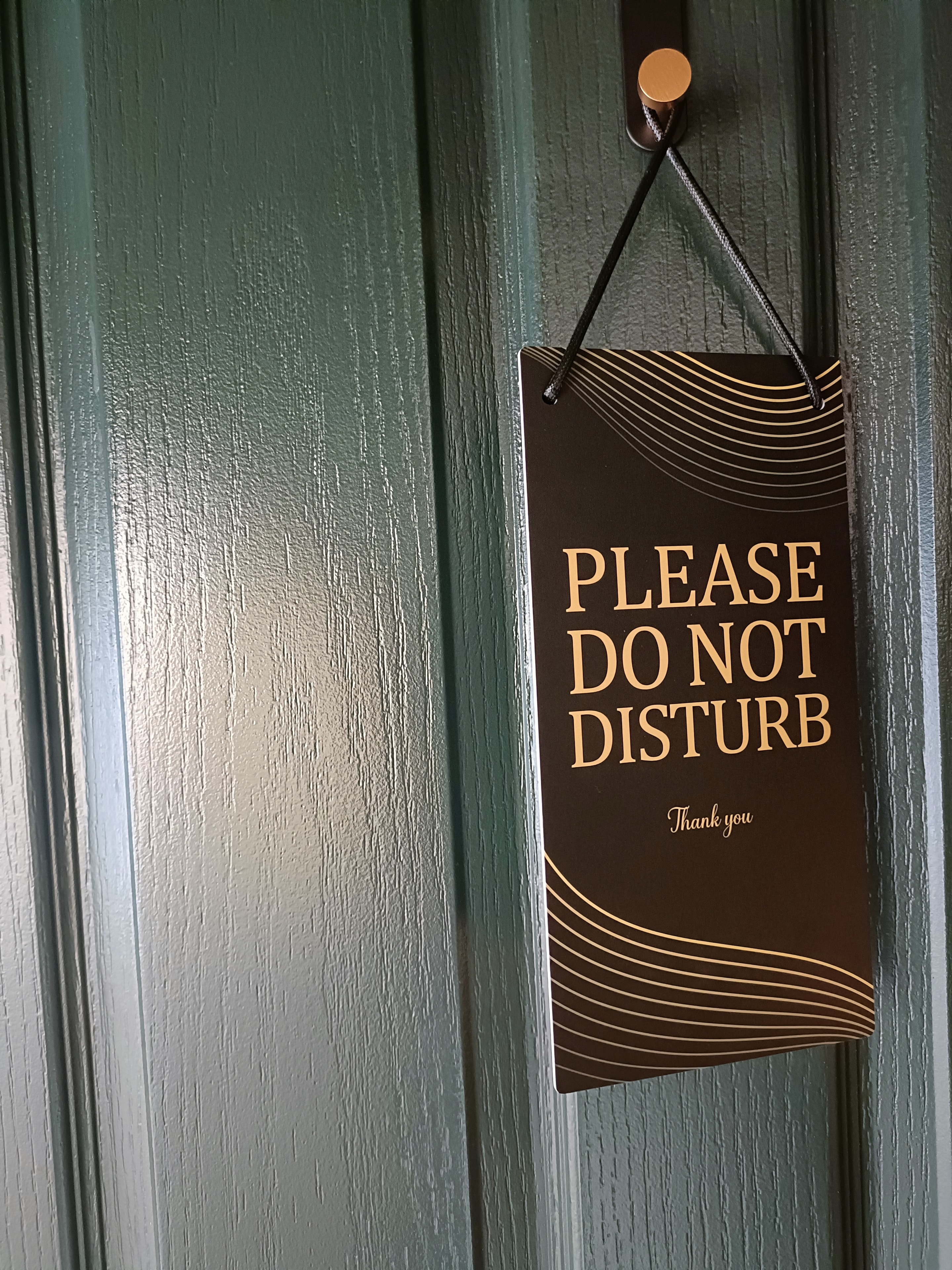 A 'Please Do Not Disturb' door hanger on a teal door — a visual metaphor for the need to protect your energy during burnout